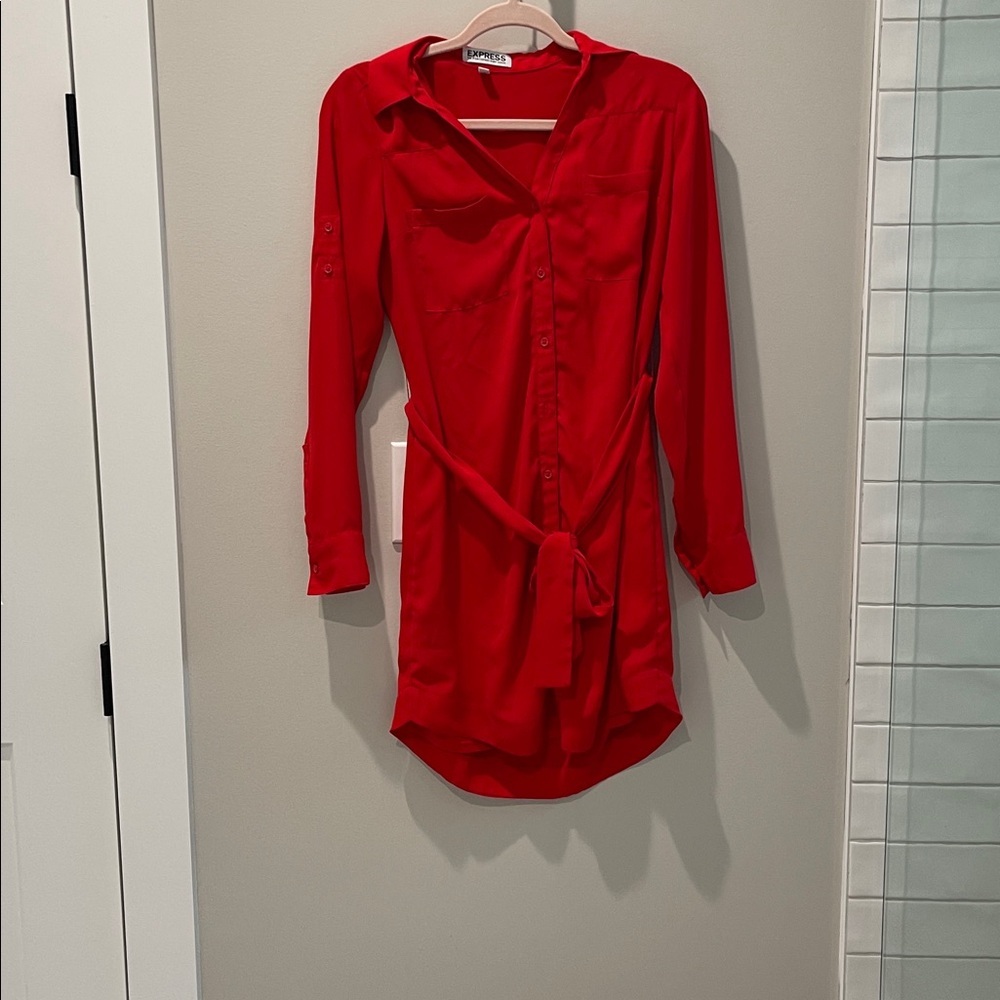 Express Red Button-Up Shirt mini Dress size Xs